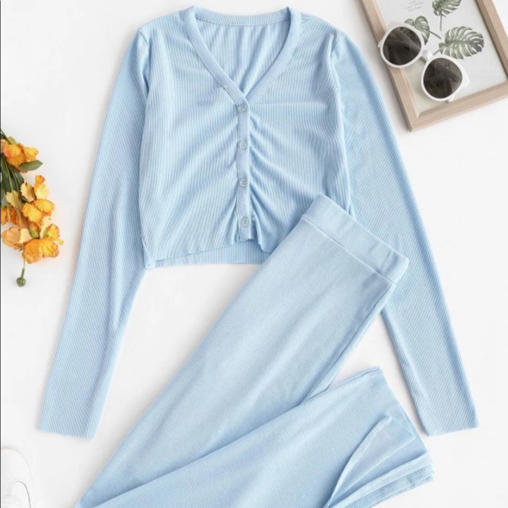 SOLD-  Button Up Ribbed Two Piece Set
